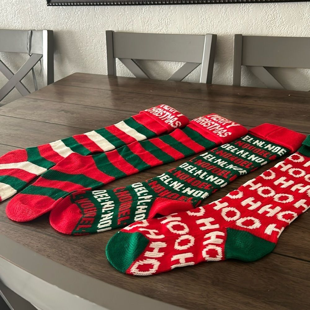 Set of 4 Christmas stocking knit 24'' Noel and Ho ho ho merry Christmas